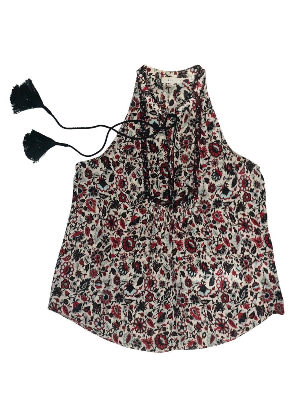 Silk Floral Halter Neck Blouse with Tassels EUC/Like New (US) 0